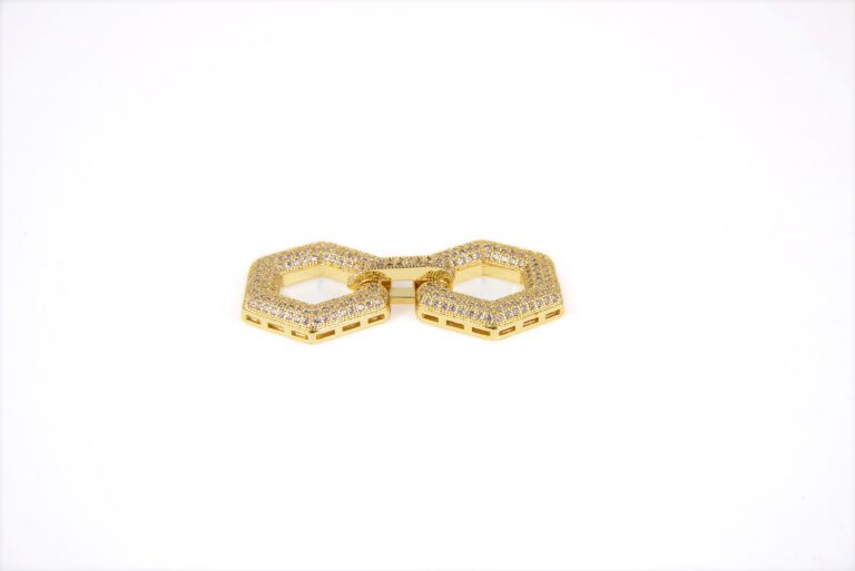 24K Gold Filled Large Clasp, Micro Pave CZ, Rhinestone Clasp, Copper Clasp, Double Pentagon Shaped, Crystal Pave, Micro Pave Charms, 43x23mm, CL283