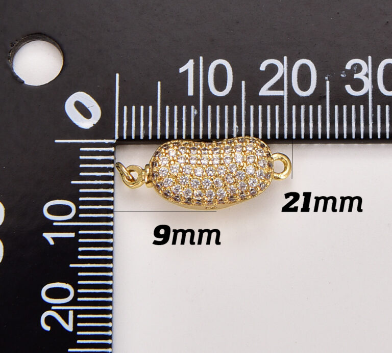 24K Gold Filled Micro Pave Cubic Zirconia, Rhinestone Clasp, CZ Micro Pave, Antique Silver Clasp, Coffee Bean, Micro Pave Charms, 21x9mm, CL286