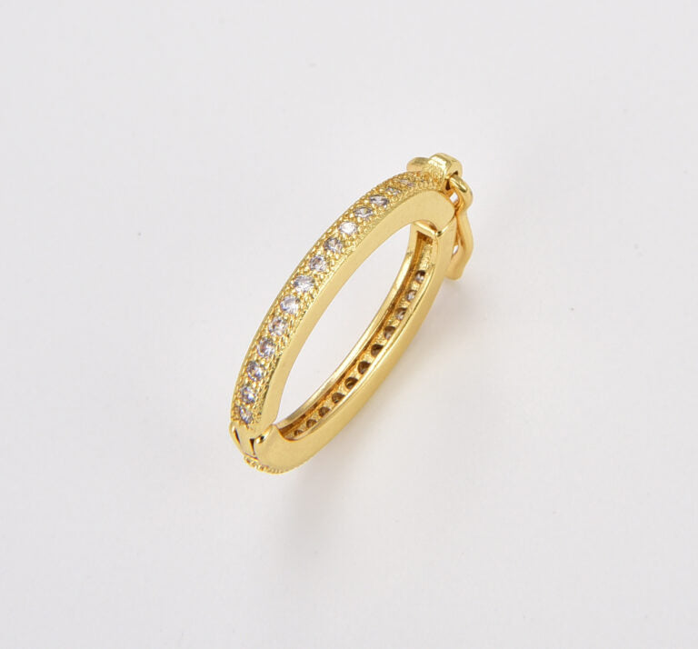 24K Gold Filled Oval Clasp, CZ Micro Pave, Rhinestone Clasp, Micro Pave CZ, Lobster Claw Clasps, Crystal Pave, Micro Pave Charm, 19x16mm, CL291