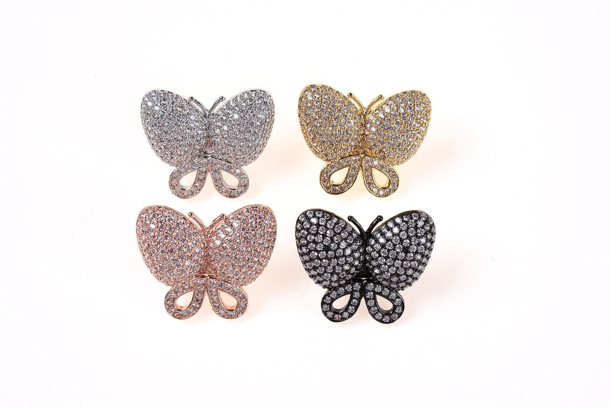 24K Gold Filled Butterfly Clasp, Lobster Claw Clasps, Copper Clasp, Buckle Clasp, Micro Pave Charms, 27x22mm, CL297