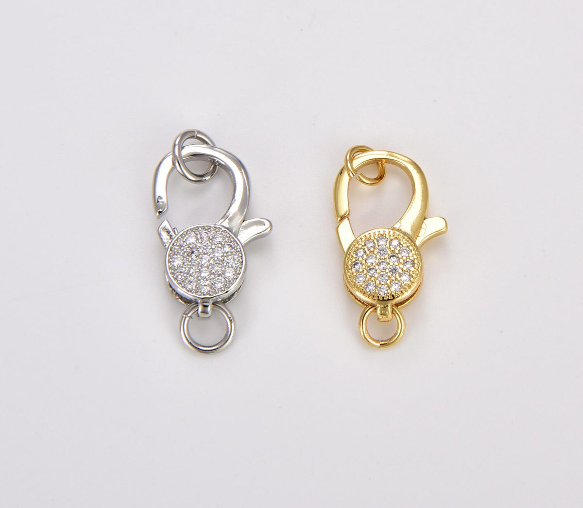 18K Gold Filled Lobster Clasp, Micro Pave CZ Lobster Claw Clasps with Open Jump Ring, Cubic Zirconia, Enhancer, Jewelry Closure, 15mm, CL300