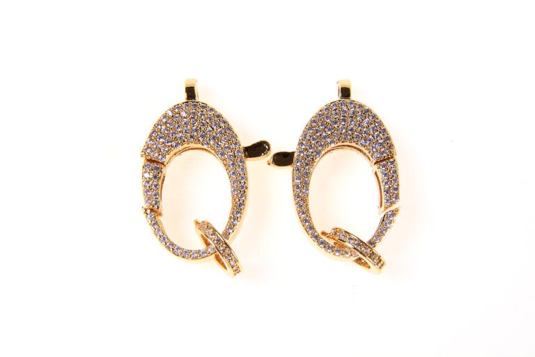 18K Gold Filled Teardrop Lobster Claw Clasp/Link Connector, Micro Pave CZ Clasps with Clear CZ, Black CZ Clasp/Enhancer, 34x14mm, CL306