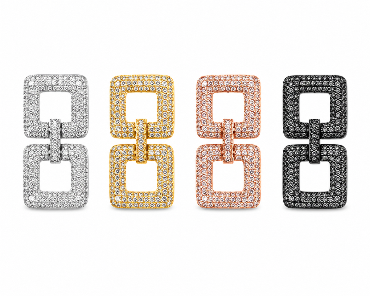 Gold Filled CZ Square Connector Clasp, Pave Crystal Link Jewelry Clasp, Square Bracelet & Necklace Connector, DIY Jewelry Findings, CL311