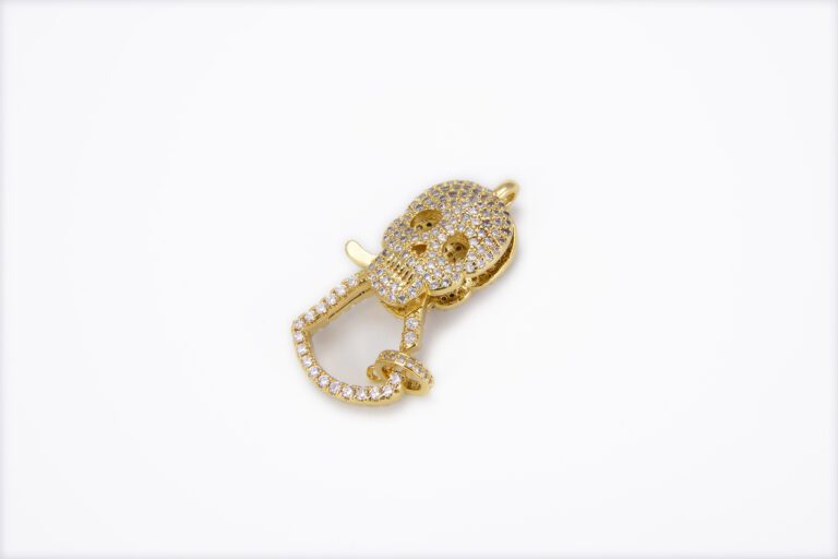 24K Gold Filled CZ Micro Pave Skull Head Lobster Clasp, Pave Lobster Clasp, Lobster Claw Clasp, Pave Diamond Clasp, Large Lobster Clasp, 19x35mm, CL333