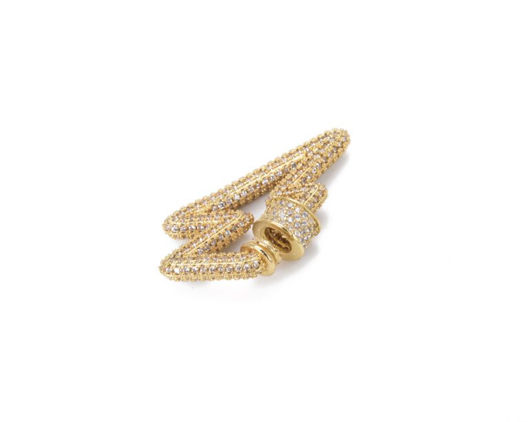 24K Gold Filled Micro Pave CZ Lightning Shaped Screw Clasp, Carabiner Lock, Cubic Zirconia Thunder Bolt Screw Lightning Pave Clasp,33x18mm, CL334