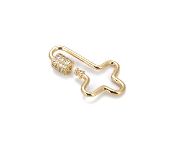 24K Gold Filled Cross Screw Clasp CZ Micro Pave, Cubic Zirconia Micro Pave Cross Shaped Unique Clasps, Connector Clasps, Buckle Clasp, 31x21mm, CL337