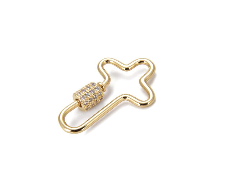 24K Gold Filled Cross Screw Clasp CZ Micro Pave, Cubic Zirconia Micro Pave Cross Shaped Unique Clasps, Connector Clasps, Buckle Clasp, 31x21mm, CL337