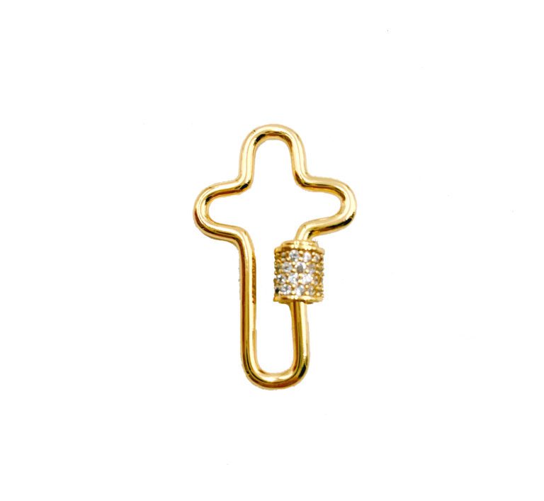 24K Gold Filled Cross Screw Clasp CZ Micro Pave, Cubic Zirconia Micro Pave Cross Shaped Unique Clasps, Connector Clasps, Buckle Clasp, 31x21mm, CL337