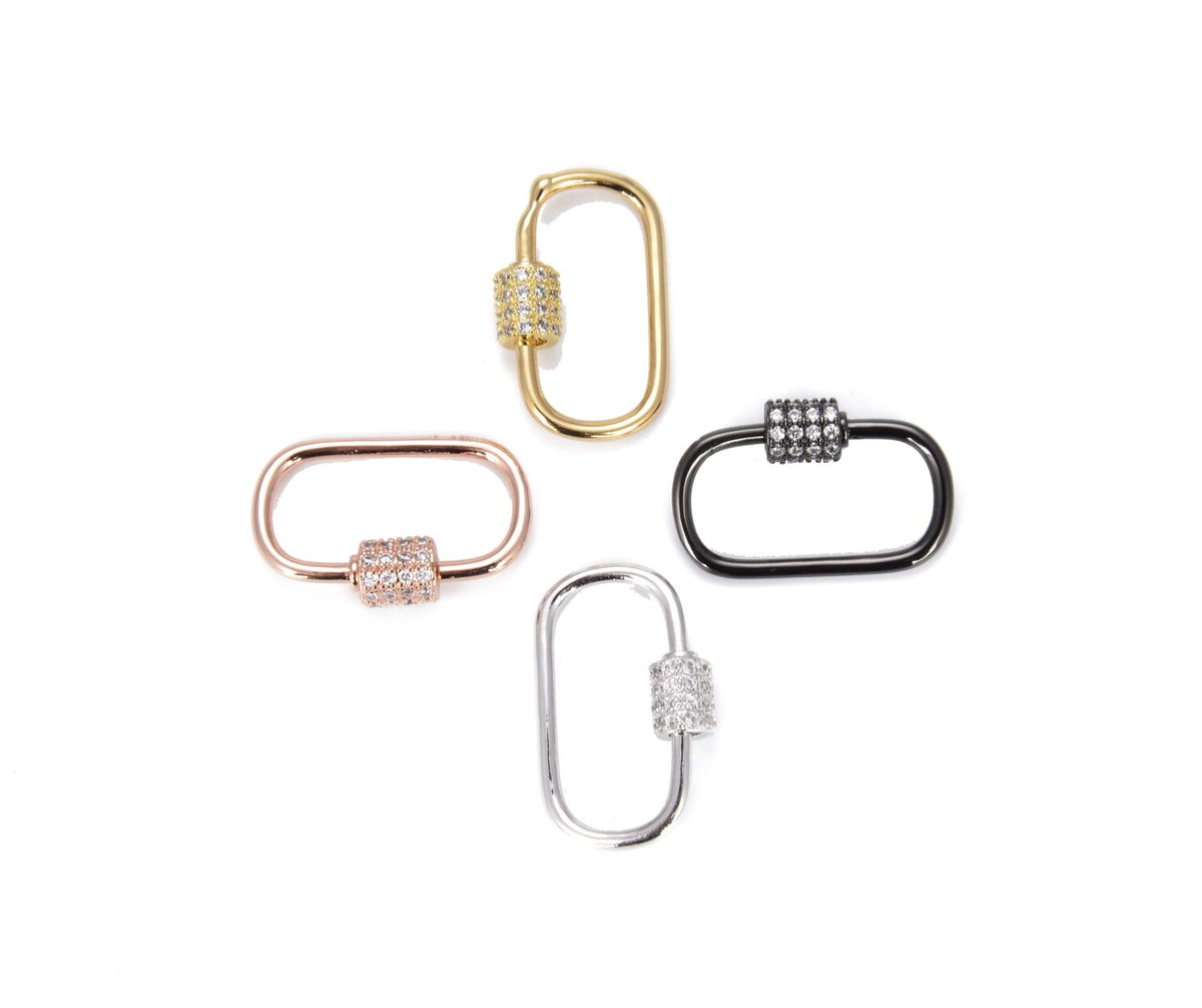 24K Gold Filled Medium Oval Screw Clasp CZ Micro Pave, Screw Clasp Carabiner Lock, Interlocking Clasp, Pave Oval Shaped Lock Clasps, 24x15mm, CL338