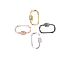 24K Gold Filled Medium Oval Screw Clasp CZ Micro Pave, Screw Clasp Carabiner Lock, Interlocking Clasp, Pave Oval Shaped Lock Clasps, 24x15mm, CL338