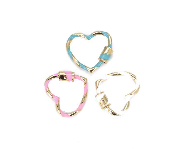 24K Gold Filled Enamel Heart Screw Clasp Gold Plated, Interlocking Clasps, Heart Shape Screw Buckle Clasp, Gold Plated Heart Clasp, 25x22mm, CL342