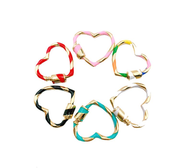 24K Gold Filled Enamel Heart Screw Clasp Gold Plated, Interlocking Clasps, Heart Shape Screw Buckle Clasp, Gold Plated Heart Clasp, 25x22mm, CL342
