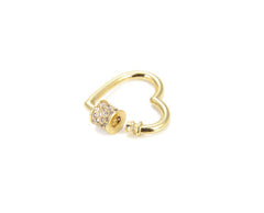24K Gold Filled Love Heart Shaped Screw Clasp, Gold CZ Screw Clasp Micro Pave Heart with Screw On Mechanism, Carabiner Clasp, CL343