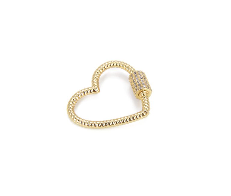 24K Gold Filled Heart Screw Clasp CZ Micro Pave, Interlocking Clasp Micro Pave Cubic Zirconia Heart Shaped Clasp, Unique Buckle Clasps, 24x20mm, CL344