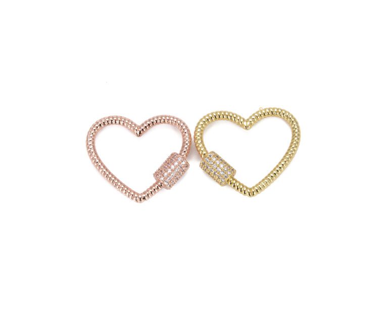 24K Gold Filled Heart Screw Clasp CZ Micro Pave, Interlocking Clasp Micro Pave Cubic Zirconia Heart Shaped Clasp, Unique Buckle Clasps, 24x20mm, CL344