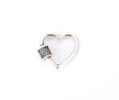 Antique Silver Small Heart Screw Clasp CZ Micro Pave, Interlocking Clasp Cubic Zirconia Heart Clasp, Unique Clasps, 20x18mm, CL346