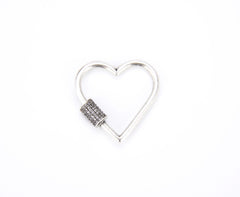 Antique Silver Large Heart Screw Clasp CZ Micro Pave, Interlocking Clasp Cubic Zirconia Heart Clasp, Unique Clasps, 31x31mm, CL347