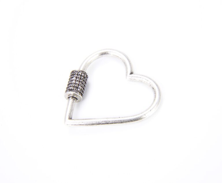 Antique Silver Large Heart Screw Clasp CZ Micro Pave, Interlocking Clasp Cubic Zirconia Heart Clasp, Unique Clasps, 31x31mm, CL347