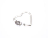 Antique Silver Large Heart Screw Clasp CZ Micro Pave, Interlocking Clasp Cubic Zirconia Heart Clasp, Unique Clasps, 31x31mm, CL347