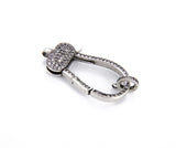 Antique Silver Lobster Clasp CZ Micro Pave, Silver Lobster Claw Clasp Micro Pave Cubic Zirconia, Pave Clasps Buckle, 39x18mm, CL352