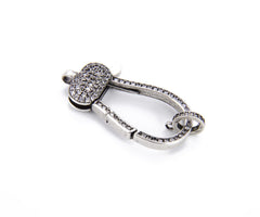 Antique Silver Lobster Clasp CZ Micro Pave, Silver Lobster Claw Clasp Micro Pave Cubic Zirconia, Pave Clasps Buckle, 39x18mm, CL352
