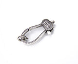 Antique Silver Lobster Clasp CZ Micro Pave, Silver Lobster Claw Clasp Micro Pave Cubic Zirconia, Pave Clasps Buckle, 39x18mm, CL352