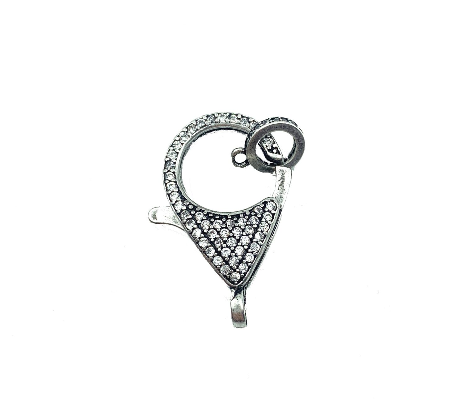 Antique Silver Lobster Clasp CZ Micro Pave, Silver Lobster Claw Clasp Micro Pave Cubic Zirconia, Pave Clasps Buckle, 31x18mm, CL354