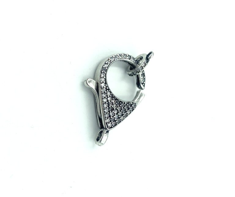 Antique Silver Lobster Clasp CZ Micro Pave, Silver Lobster Claw Clasp Micro Pave Cubic Zirconia, Pave Clasps Buckle, 31x18mm, CL354