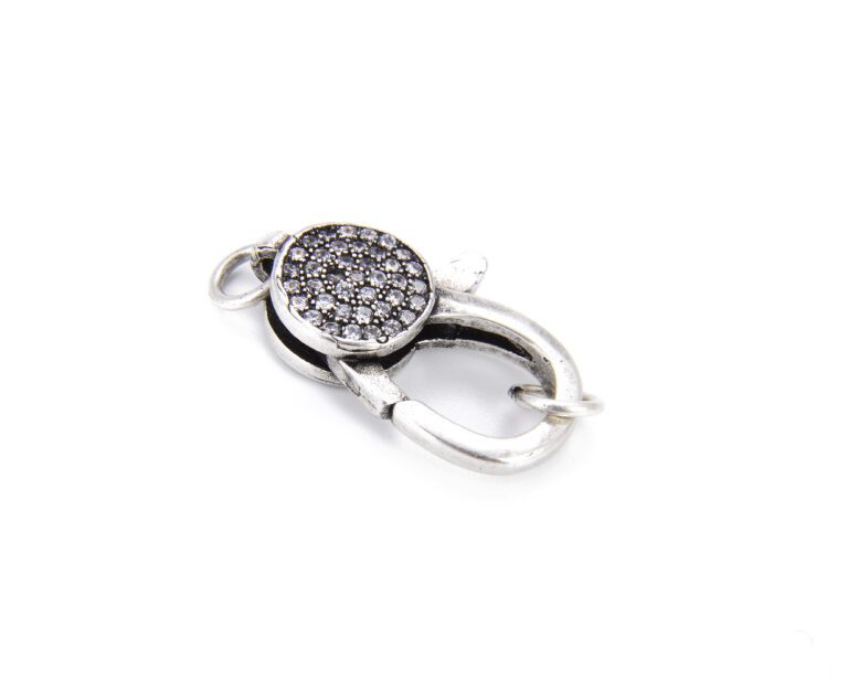 Antique Silver 28mm Lobster Clasp CZ Micro Pave, Silver Lobster Claw Clasp Micro Pave Cubic Zirconia, Clasps Buckle, 29x15mm, CL355