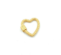 24K Gold Filled Heart Screw Clasp, Carabiner Lock, Bracelet Clasp, Screw Clasp, Cubic Zirconia, Sand Gold Finish, 23x15mm, CL385