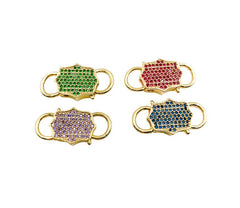 24K Gold Filled Interlocking Clasp Colored CZ Micro Pave, Double Lock Clasp, Carabiner Clasp, Bracelet Clasp, Cubic Zirconia, Clasp, 26x13mm, CL388