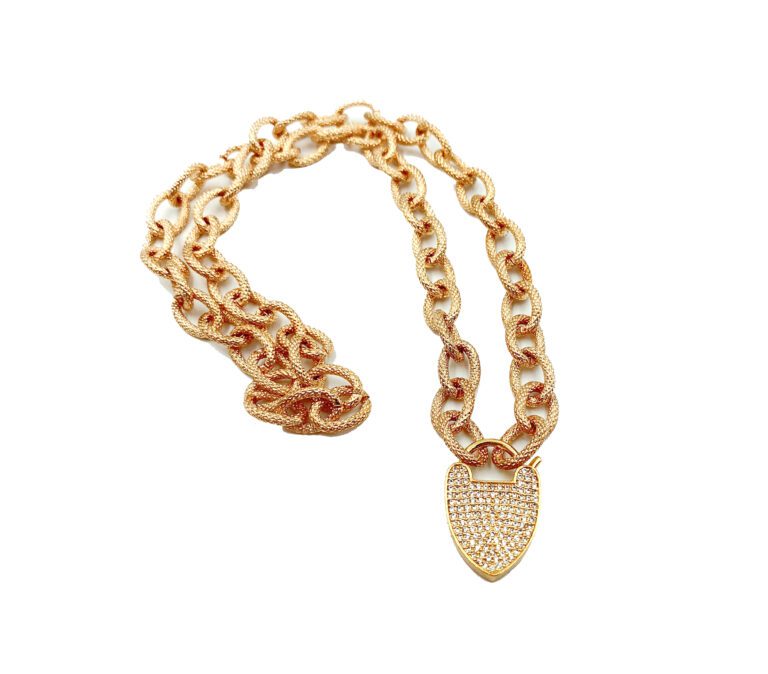 24K Gold Filled Pave Cubic Zirconia Lock Pendant Clasp, Vanguard Lock Clasp, Bracelet Clasp, Necklace Clasp, Clasp, Cubic Zirconia, 25x17mm, CL389