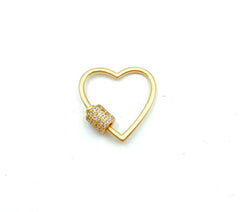 24K Gold Filled Heart Cubic Zirconia Pave Screw Clasp, Carabiner Screw Clasp, Bracelet Clasp, Screw Clasp, Cubic Zirconia, 23x23mm, CL392
