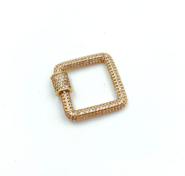 24K Gold Filled Square Shape Cubic Zirconia Pave Screw Clasp, Carabiner Screw Clasp, Carabiner Lock, Bracelet Clasp, Clasp, Cubic Zirconia, 24x23mm, CL398