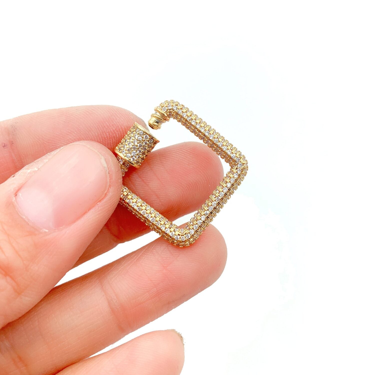 24K Gold Filled Square Shape Cubic Zirconia Pave Screw Clasp, Carabiner Screw Clasp, Carabiner Lock, Bracelet Clasp, Clasp, Cubic Zirconia, 24x23mm, CL398