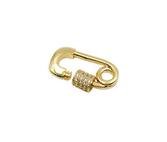 24K Gold Filled Safety Pin CZ Micro Pave Carabiner Screw Clasp, Carabiner Clasp, Screw Clasp, Safety Pin, Cubic Zirconia, Clasp, 24x13mm, CL412