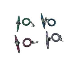 Colored Cubic Zirconia Rhinestone Micro Pave Toggle Clasp, Black Gunmetal Plated, Enhancer Clasp, Toggle Clasp, 1 Set Clasp, 26x14mm, CL420