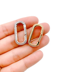 18K Gold Filled Oval Carabiner Clasp, Spring Snap Fully CZ Micro Pave Oval Carabiner Clasp, Connector Clasp, Cubic Zirconia, 28x15mm, CL434