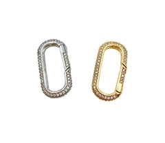 18K Gold Filled Oval Carabiner Clasp, Spring Snap Fully CZ Micro Pave Oval Carabiner Clasp, Connector Clasp, Cubic Zirconia, 28x15mm, CL434