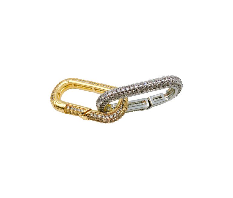 18K Gold Filled Oval Carabiner Clasp, Spring Snap Fully CZ Micro Pave Oval Carabiner Clasp, Connector Clasp, Cubic Zirconia, 28x15mm, CL434