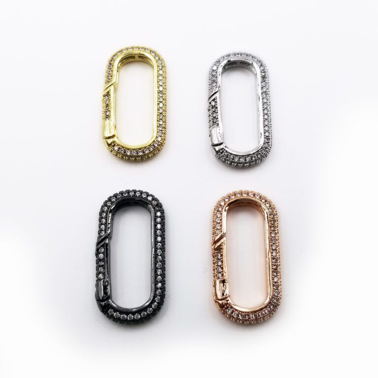 18K Gold Filled Oval Carabiner Clasp, Spring Snap Fully CZ Micro Pave Oval Carabiner Clasp, Connector Clasp, Cubic Zirconia, 28x15mm, CL434