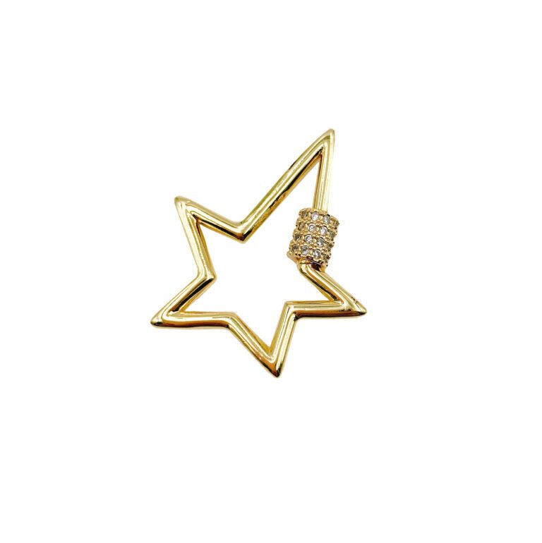 24K Gold Filled Star Carabiner Clasp, CZ Micro Pave Star Clasp, Carabiner Clasp, Screw Clasp, Star Necklace, Cubic Zirconia, 30mm, CL436