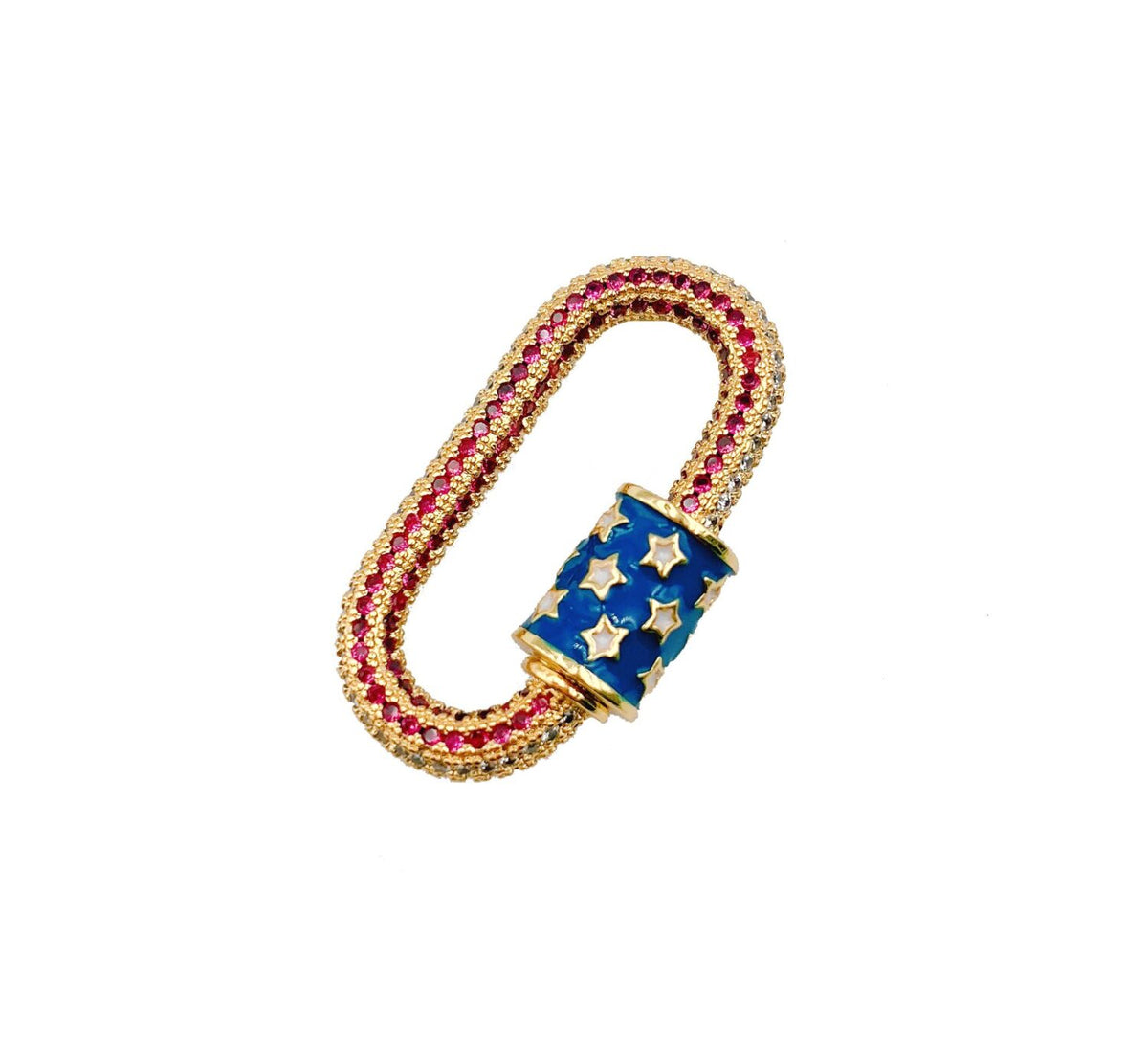 24K Gold Filled Enamel Star Carabiner Oval Clasp, CZ Micro Pave Lobster Screw Clasp, Enamel Screw Clasp, Cubic Zirconia, Lobster Clasp, 32x18mm, CL439