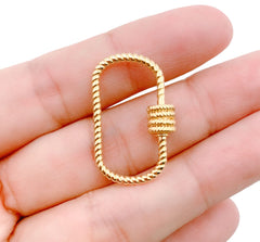 24K Gold Filled Carabiner Screw Clasp, Screw Clasp Oval, Interlocking Oval Clasp, Pave Oval Shaped Clasps, Gold Color Option, 15x10mm, 24x18mm, CL440