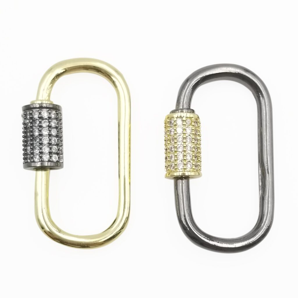 18K Gold Filled Carabiner Screw Clasp, Screw Clasp Oval, Interlocking Oval Clasp, Pave Oval Shaped Clasps, 18/24/30mm, CL441