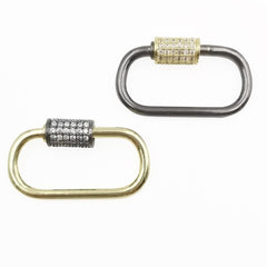 18K Gold Filled Carabiner Screw Clasp, Screw Clasp Oval, Interlocking Oval Clasp, Pave Oval Shaped Clasps, 18/24/30mm, CL441