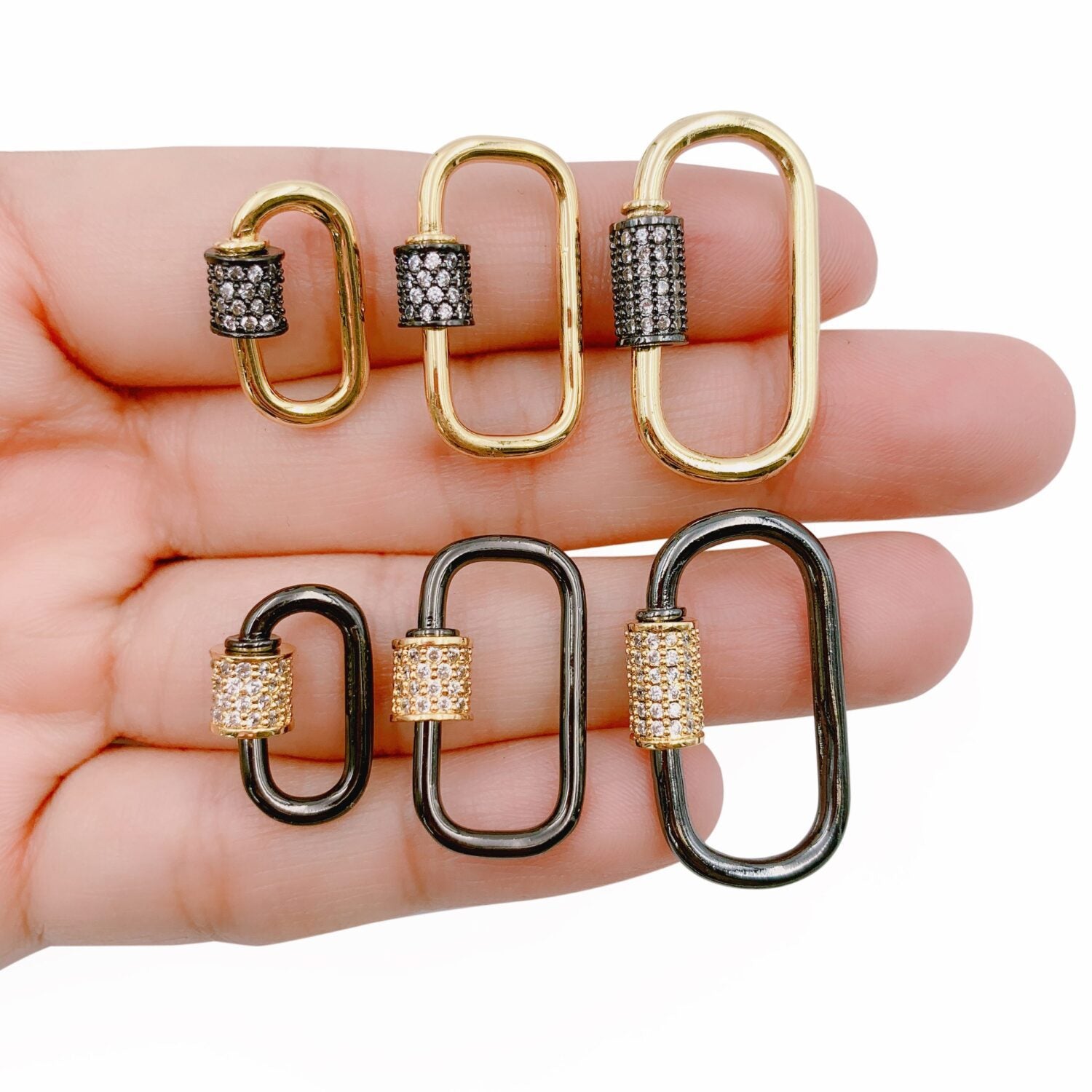 18K Gold Filled Carabiner Screw Clasp, Screw Clasp Oval, Interlocking Oval Clasp, Pave Oval Shaped Clasps, 18/24/30mm, CL441