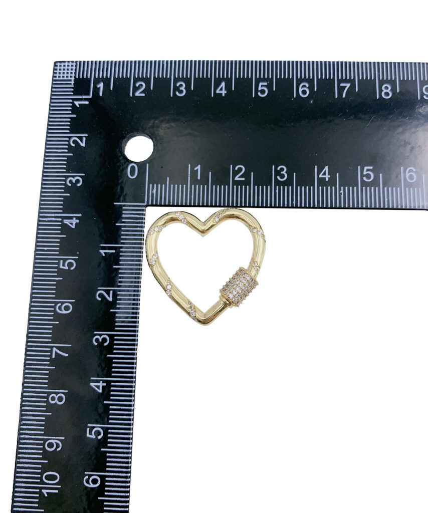 14K Gold Filled Heart Carabiner Clasp, Gold CZ Screw Clasp Micro Pave Heart with Screw On Mechanism, Carabiner Clasp, 30x30mm, CL446