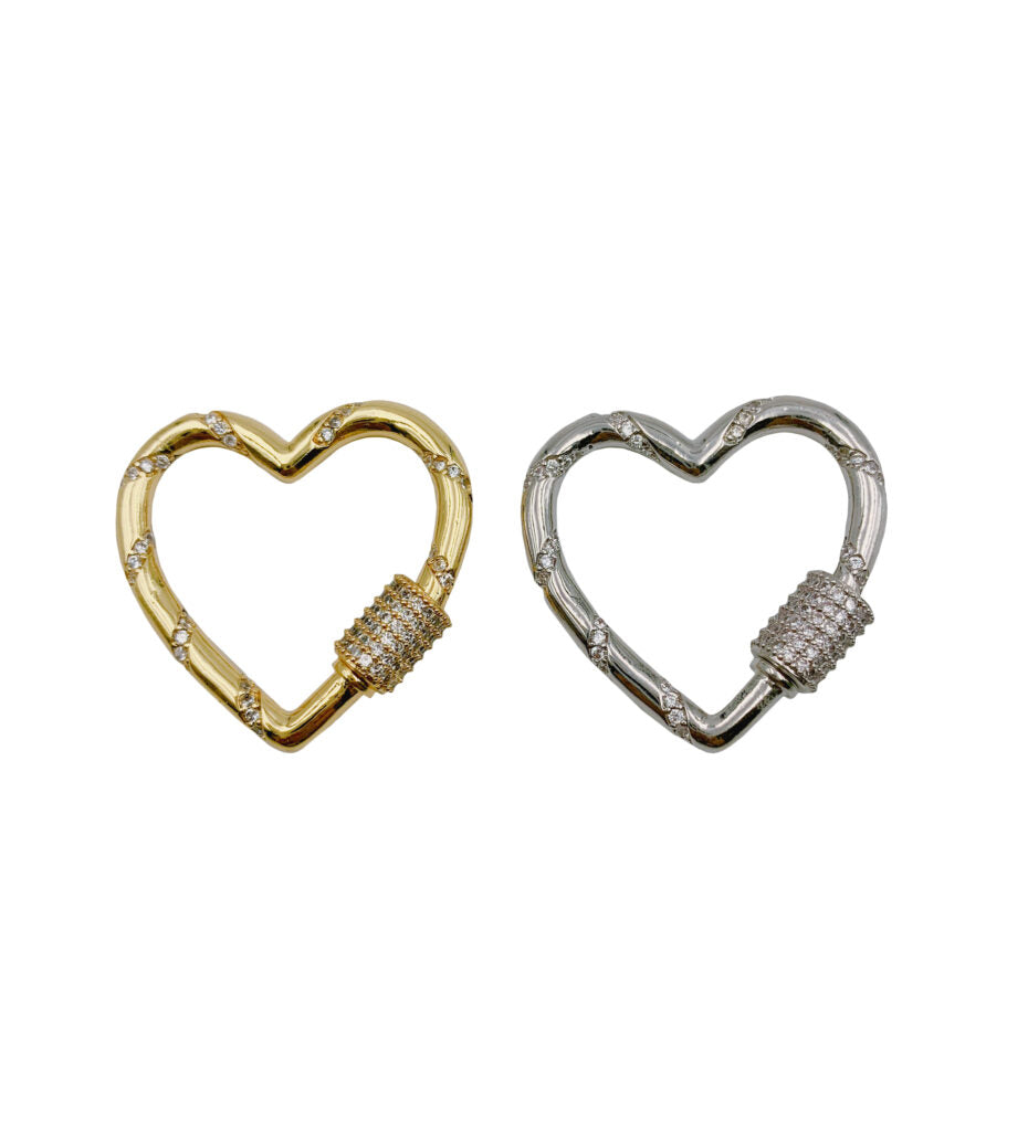 14K Gold Filled Heart Carabiner Clasp, Gold CZ Screw Clasp Micro Pave Heart with Screw On Mechanism, Carabiner Clasp, 30x30mm, CL446