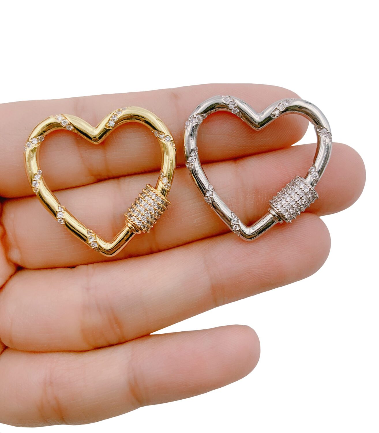 14K Gold Filled Heart Carabiner Clasp, Gold CZ Screw Clasp Micro Pave Heart with Screw On Mechanism, Carabiner Clasp, 30x30mm, CL446